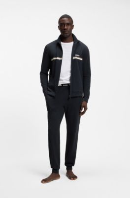 Stretch-cotton tracksuit set with logo and signature stripe, Dark Blue