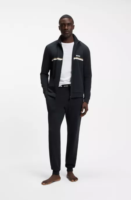 Stretch-cotton tracksuit set with logo and signature stripe