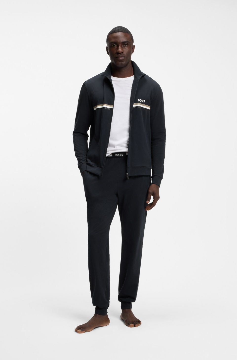 Stretch-cotton tracksuit set with logo and signature stripe