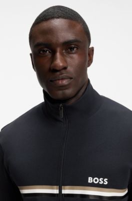 Stretch-cotton tracksuit set with logo and signature stripe, Dark Blue