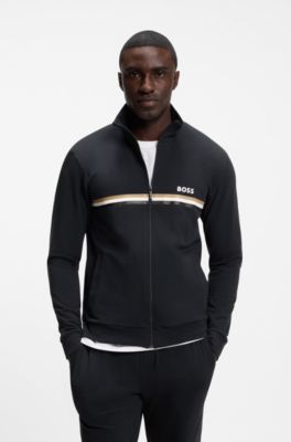 Stretch-cotton tracksuit set with logo and signature stripe, Dark Blue