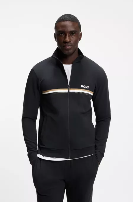 Stretch-cotton tracksuit set with logo and signature stripe