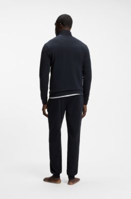 Stretch-cotton tracksuit set with logo and signature stripe, Dark Blue