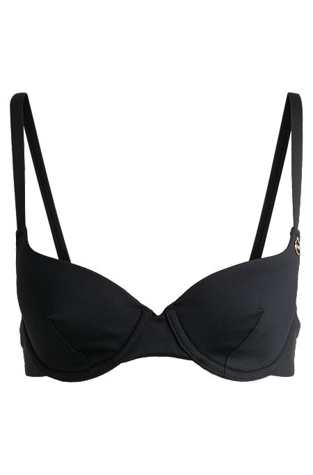 Underwired bikini top with logo charm, Black