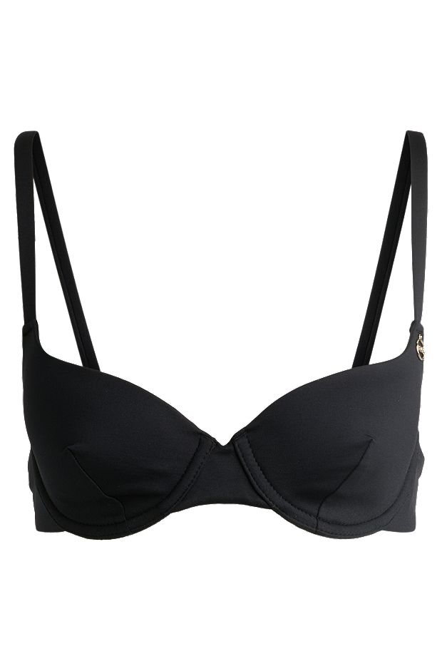 Underwired bikini top with logo charm, Black