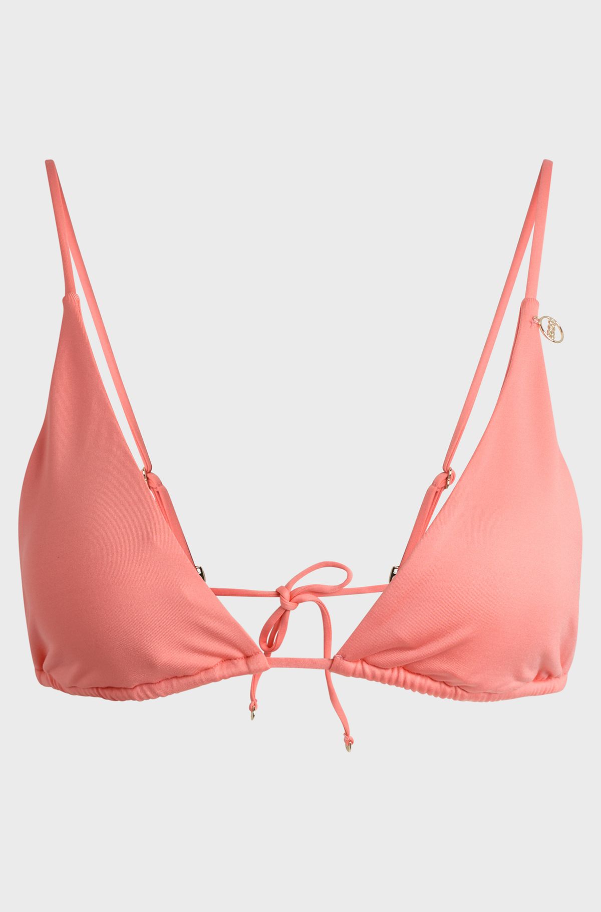 Triangle bikini top with logo charm, Coral