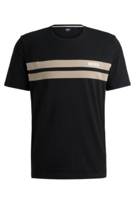 Boss Cotton Blend Pyjama T Shirt With Stripes And Logo 