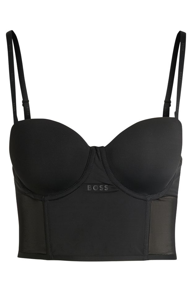 Mixed-material bustier with logo details, Black