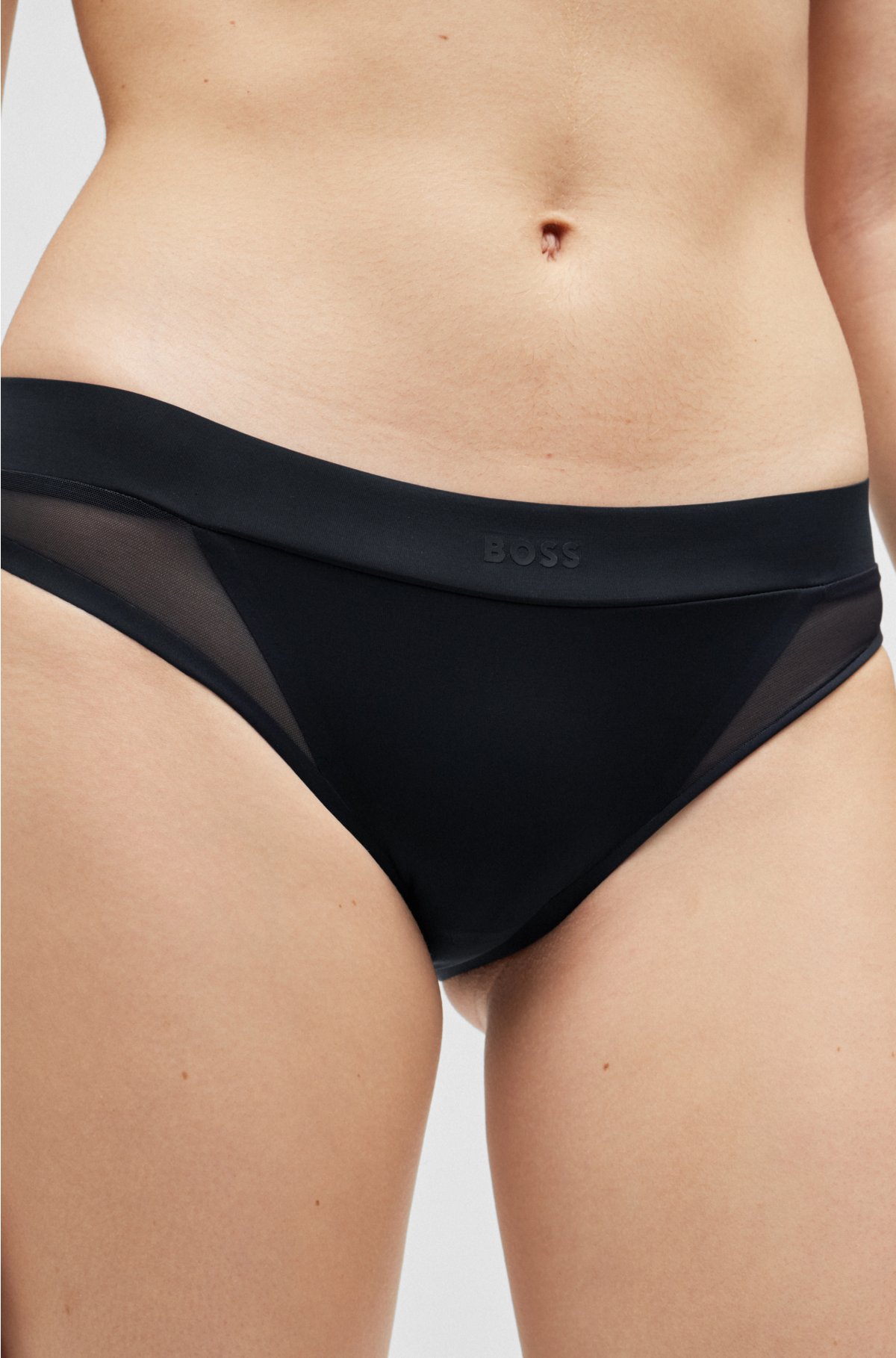 Mixed-material briefs with logo waistband, Black