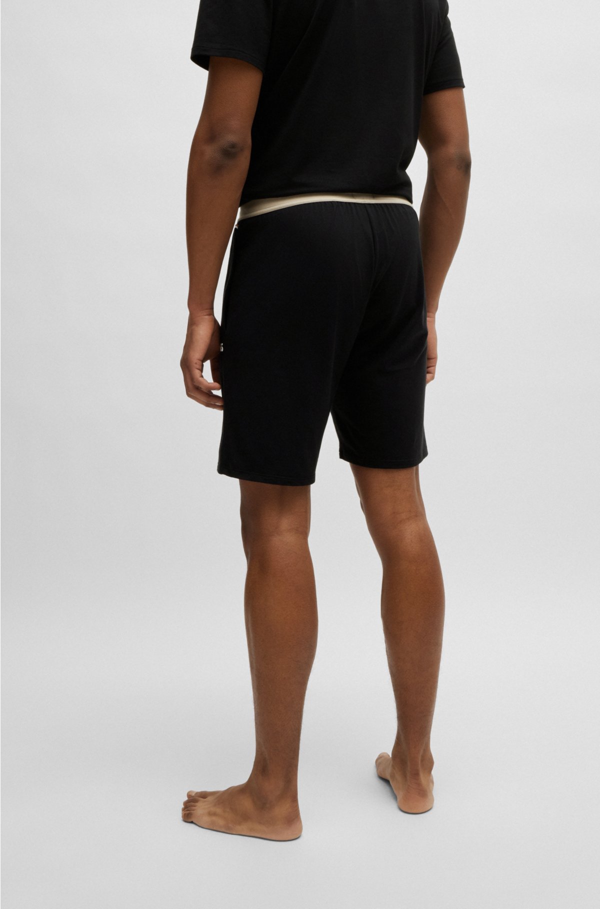 Cotton-blend pyjama shorts with printed logo, Black