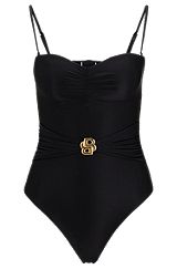 Bandeau-style swimsuit with double-monogram belt detail, Black