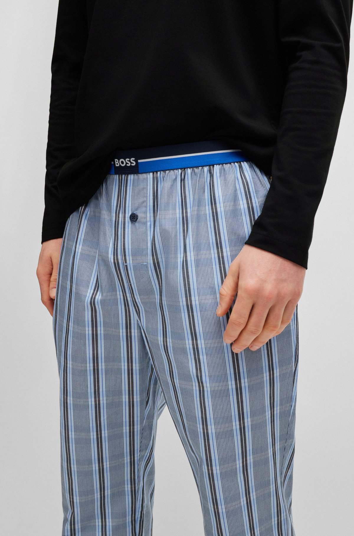 BOSS - Checked-cotton pyjama bottoms with logo waistband