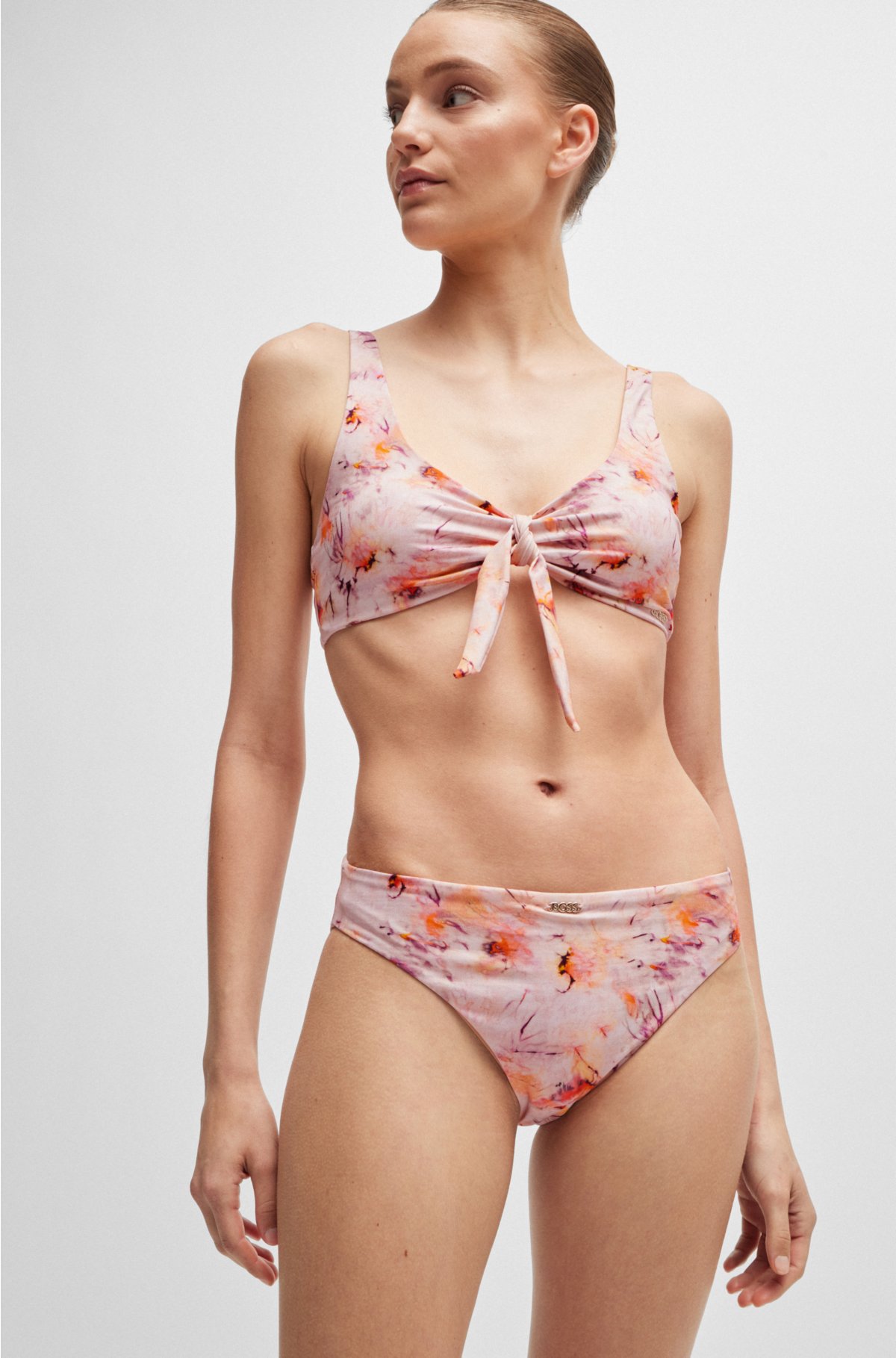 Printed bikini bottoms with logo trim, Pink Patterned