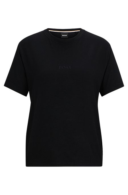 Regular-fit T-shirt with tonal embroidered logo, Black