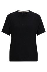 T-shirt Regular Fit en coton avec logo brodé ton sur ton, Noir