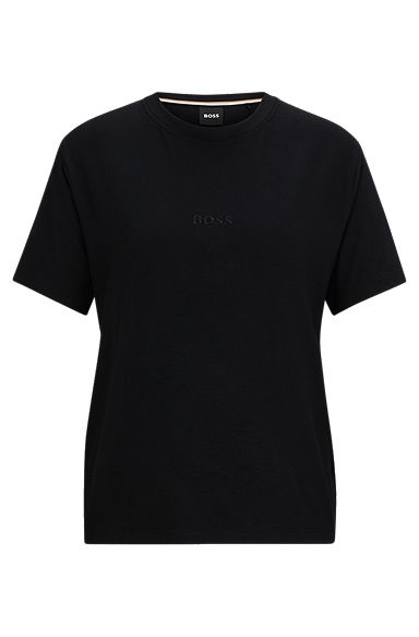 T-shirt regular fit in jersey elasticizzato con logo ricamato, Nero