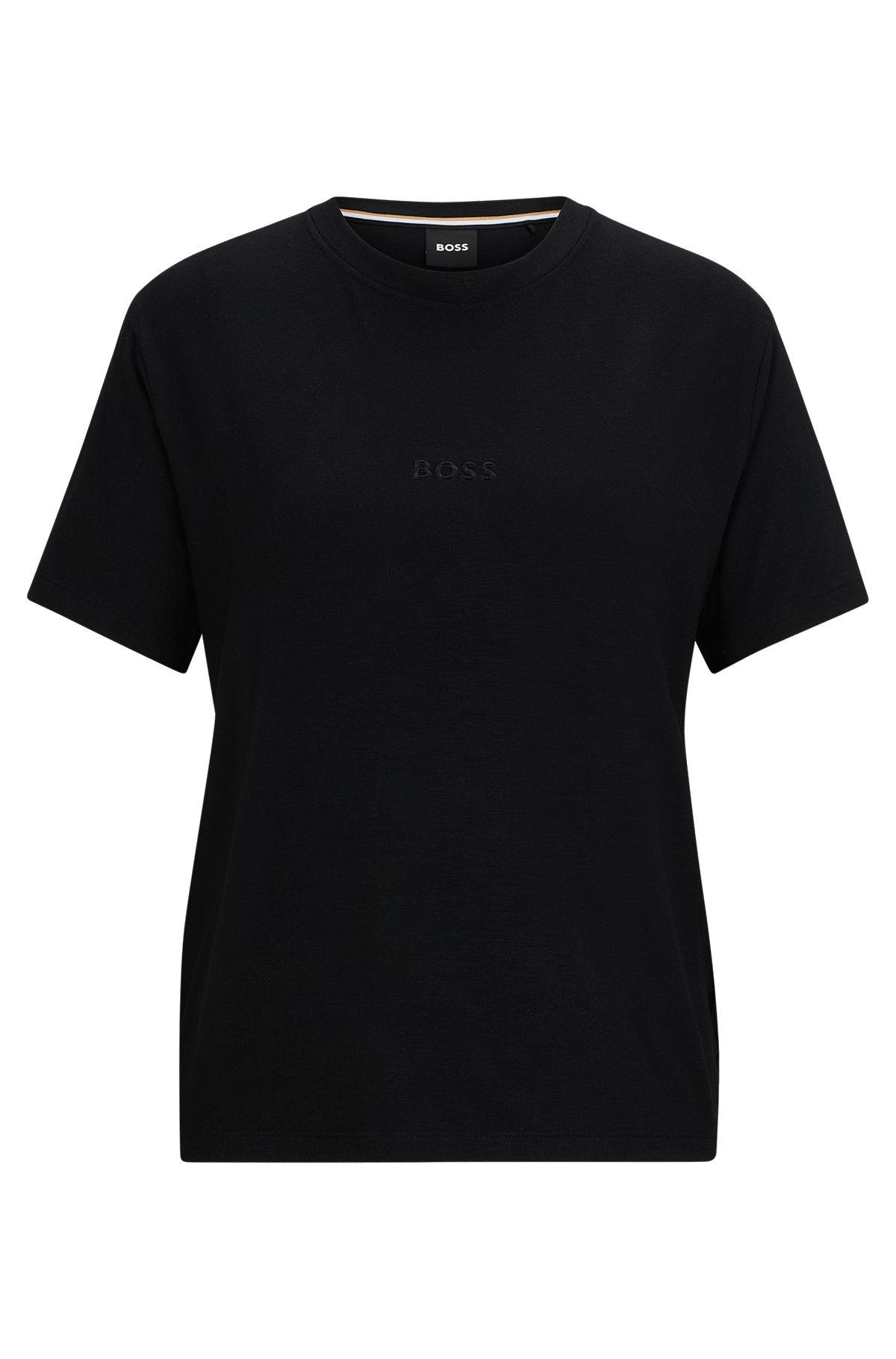 T-shirt de ajuste regular em jersey elástico com logótipo bordado, Preto