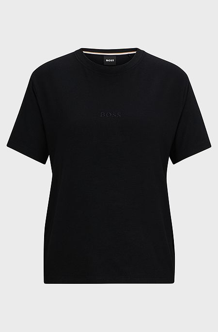 Regular-fit T-shirt in stretch jersey with embroidered logo, Black