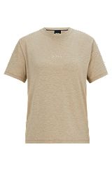 T-shirt regular fit in jersey elasticizzato con logo ricamato, Marrone chiaro