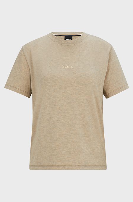 Regular-fit T-shirt in stretch jersey with embroidered logo, Light Brown
