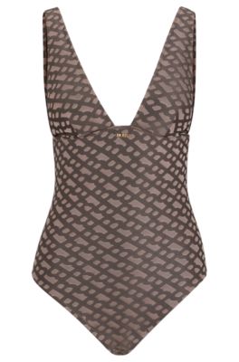 BOSS Monogram jacquard swimsuit with metal logo