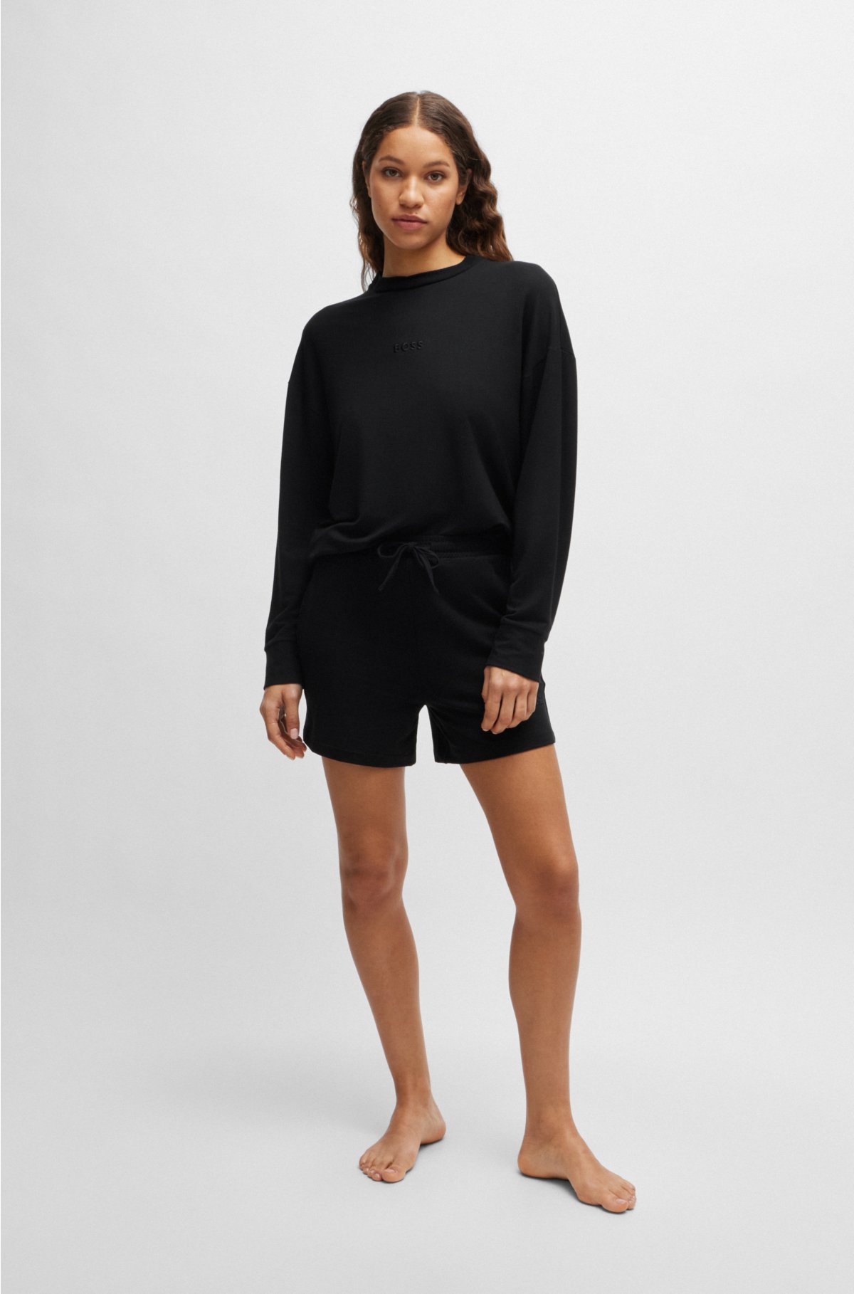 Stretch-terry regular-fit sweatshirt with embroidered logo, Black