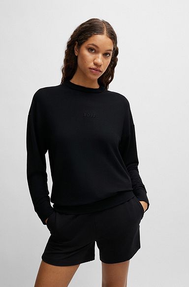 Stretch-terry regular-fit sweatshirt with embroidered logo, Black