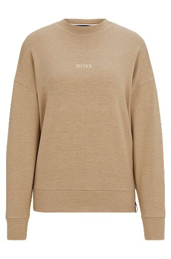 Stretch-terry regular-fit sweatshirt with embroidered logo, Beige