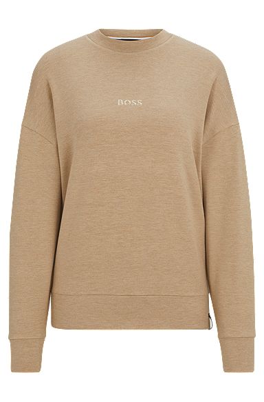 Stretch-terry regular-fit sweatshirt with embroidered logo, Beige