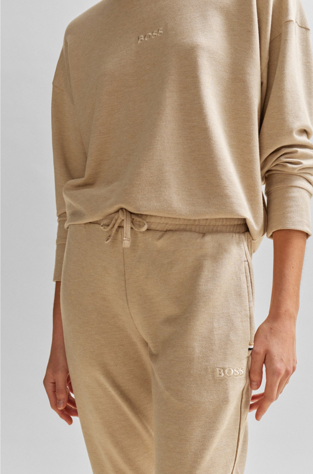 French-terry tracksuit bottoms with embroidered logo, Beige