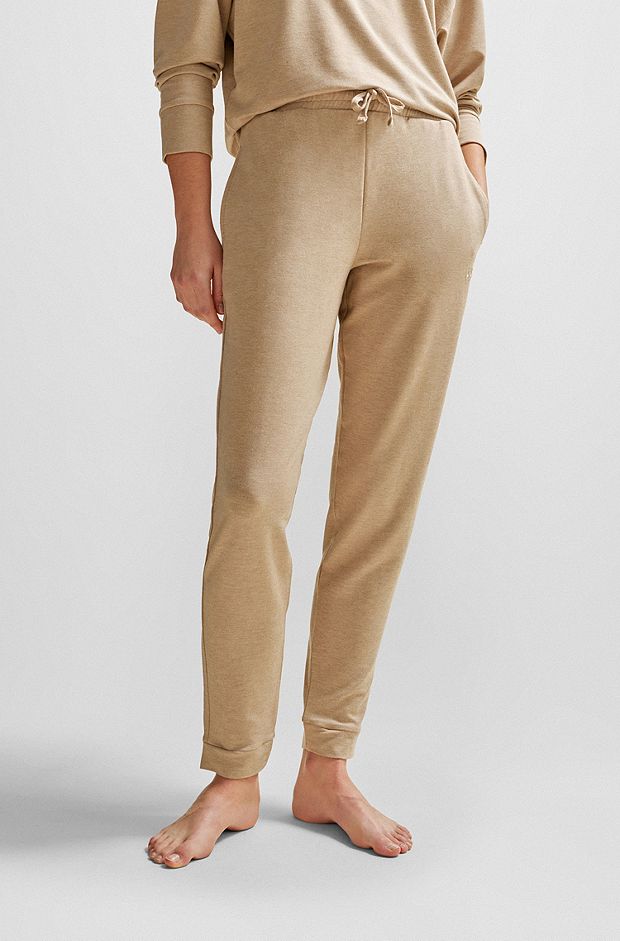 French-terry tracksuit bottoms with embroidered logo, Beige