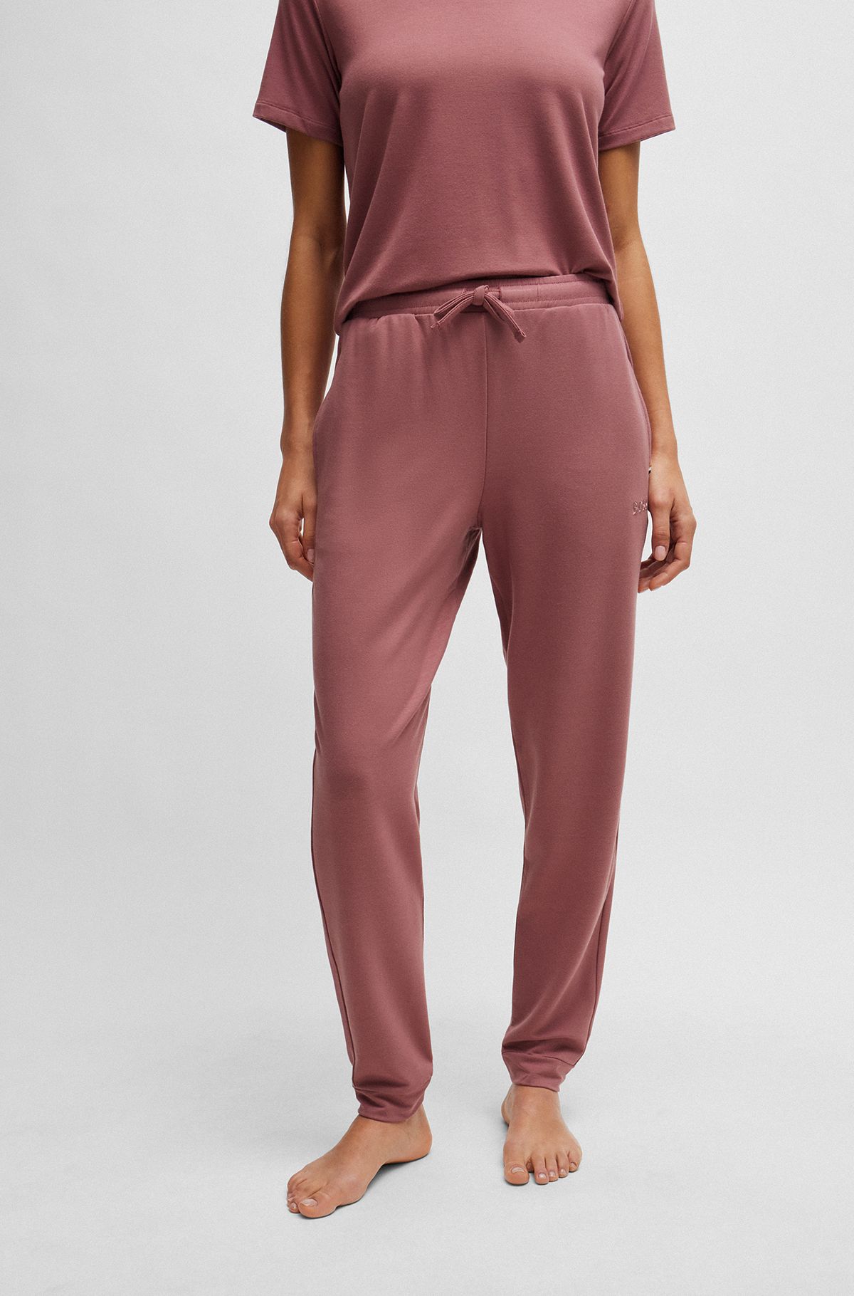 French-terry tracksuit bottoms with embroidered logo, Light Red