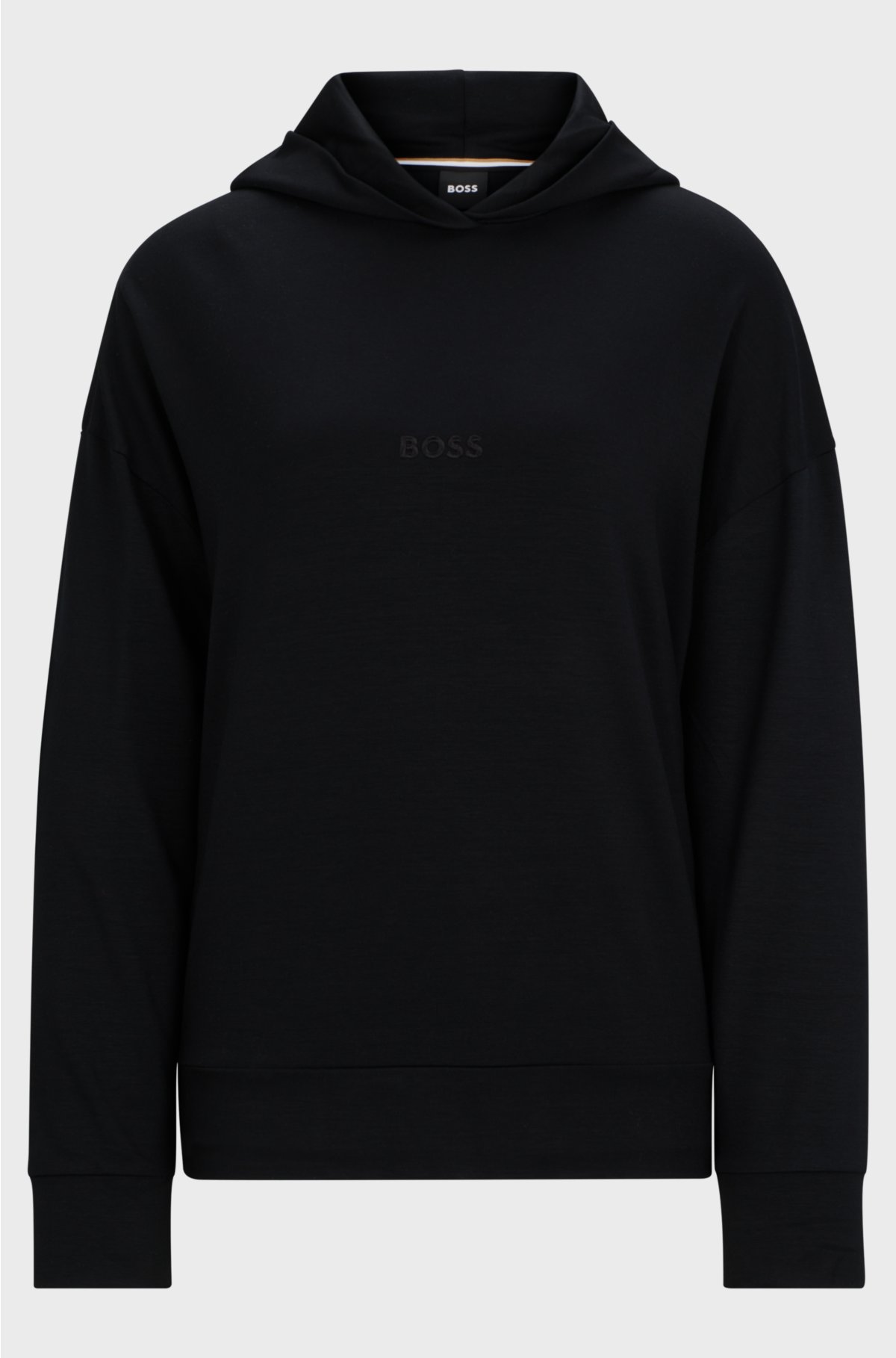 French-terry hoodie with embroidered logo, Black