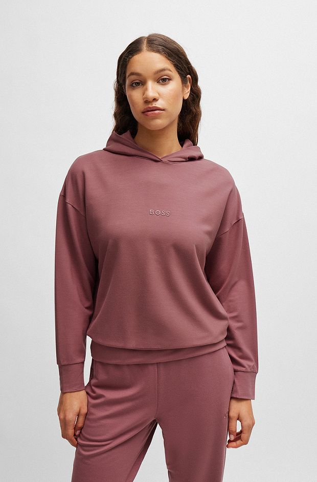 French-terry hoodie with embroidered logo, Light Red