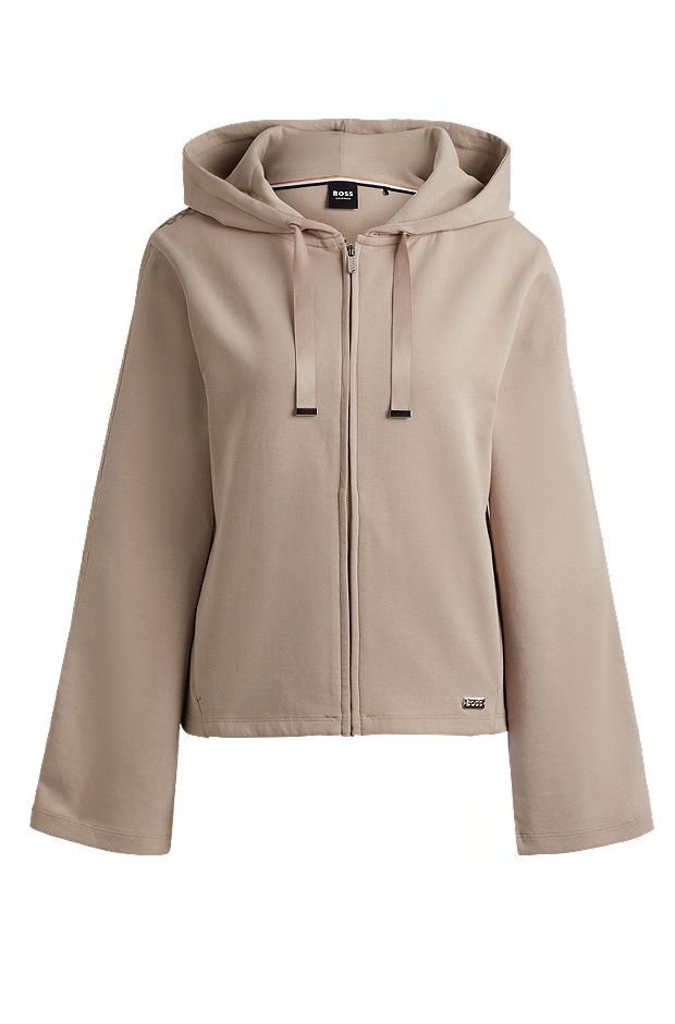 Cotton-blend zip-up hoodie with monogram tape, Light Beige