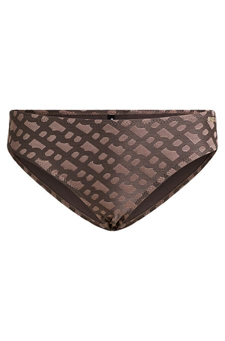 Bikini bottoms with monogram jacquard and metallic logo, Dark Brown