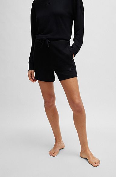 Stretch-terry shorts with embroidered logo, Black