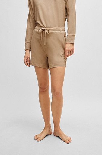 Stretch-terry shorts with embroidered logo, Beige