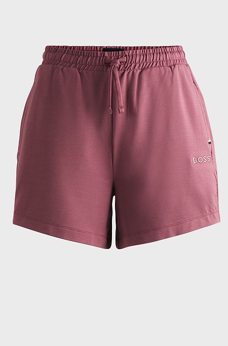 Stretch-terry shorts with embroidered logo, Light Red