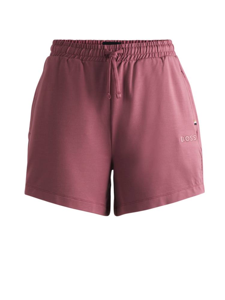 Artikel klicken und genauer betrachten! - Charakteristische BOSS Shorts aus elastischem Terry mit mittlerer Bundhöhe und Logo-Stickerei. Für unsere BETTER BOSS Produkte verwenden wir mindestens 60 % bessere Rohmaterialien.   Dieses Produkt wird mit Zellulosefasern gefertigt, die aus dem natürlichen Rohstoff Holz aus kontrolliert bewirtschafteten Wäldern gewonnen werden. | im Online Shop kaufen
