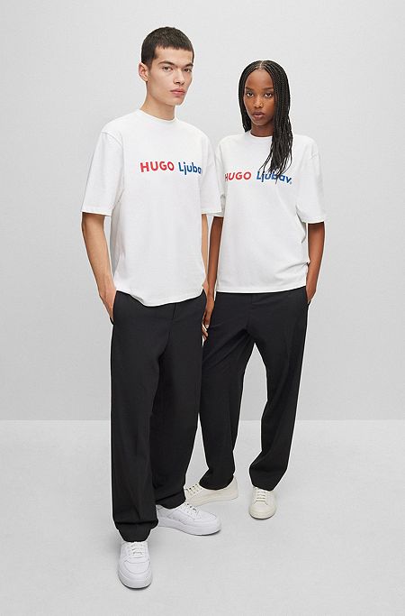 T-shirt HUGO x LJUBAV en jersey de coton avec logo du partenariat, Blanc