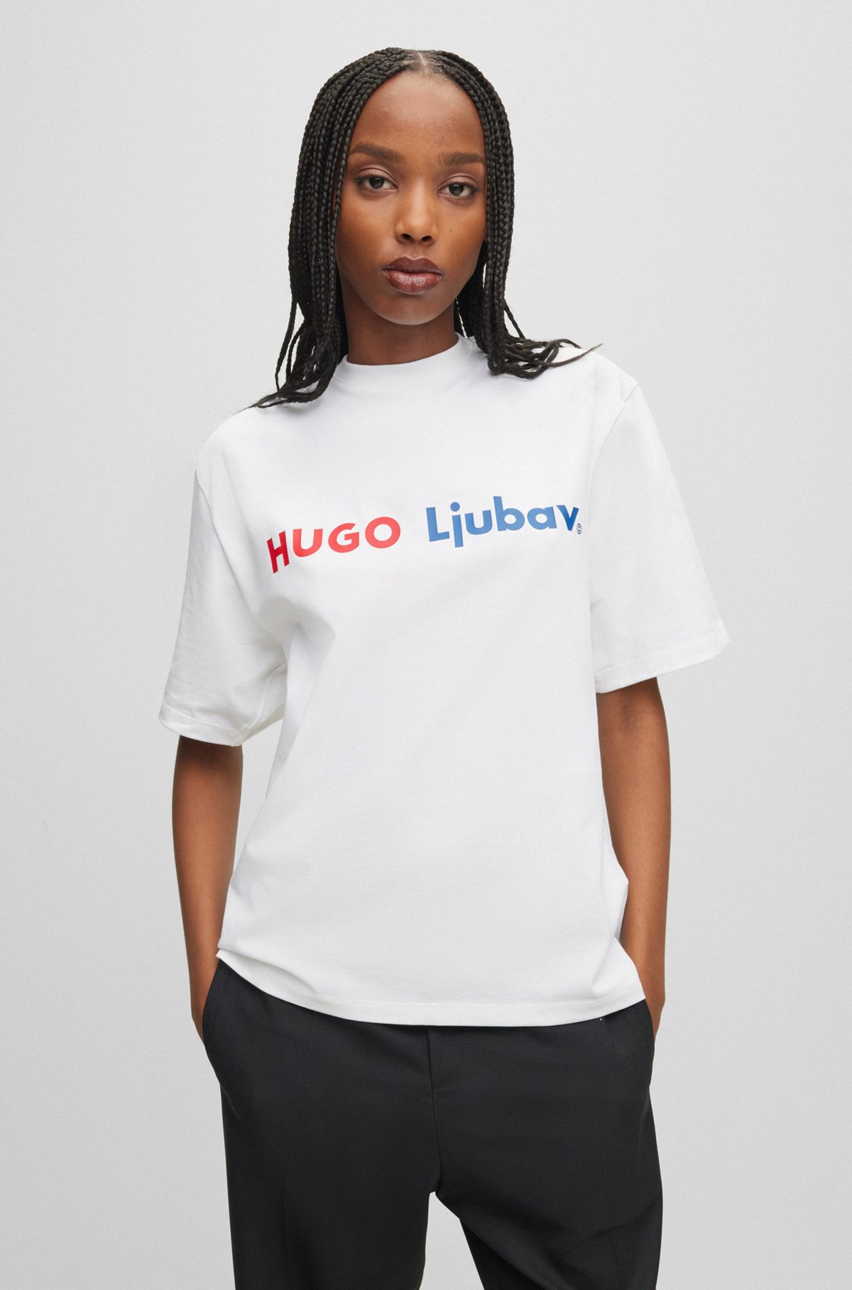 HUGO x LJUBAV cotton-jersey T-shirt with collaborative branding, White