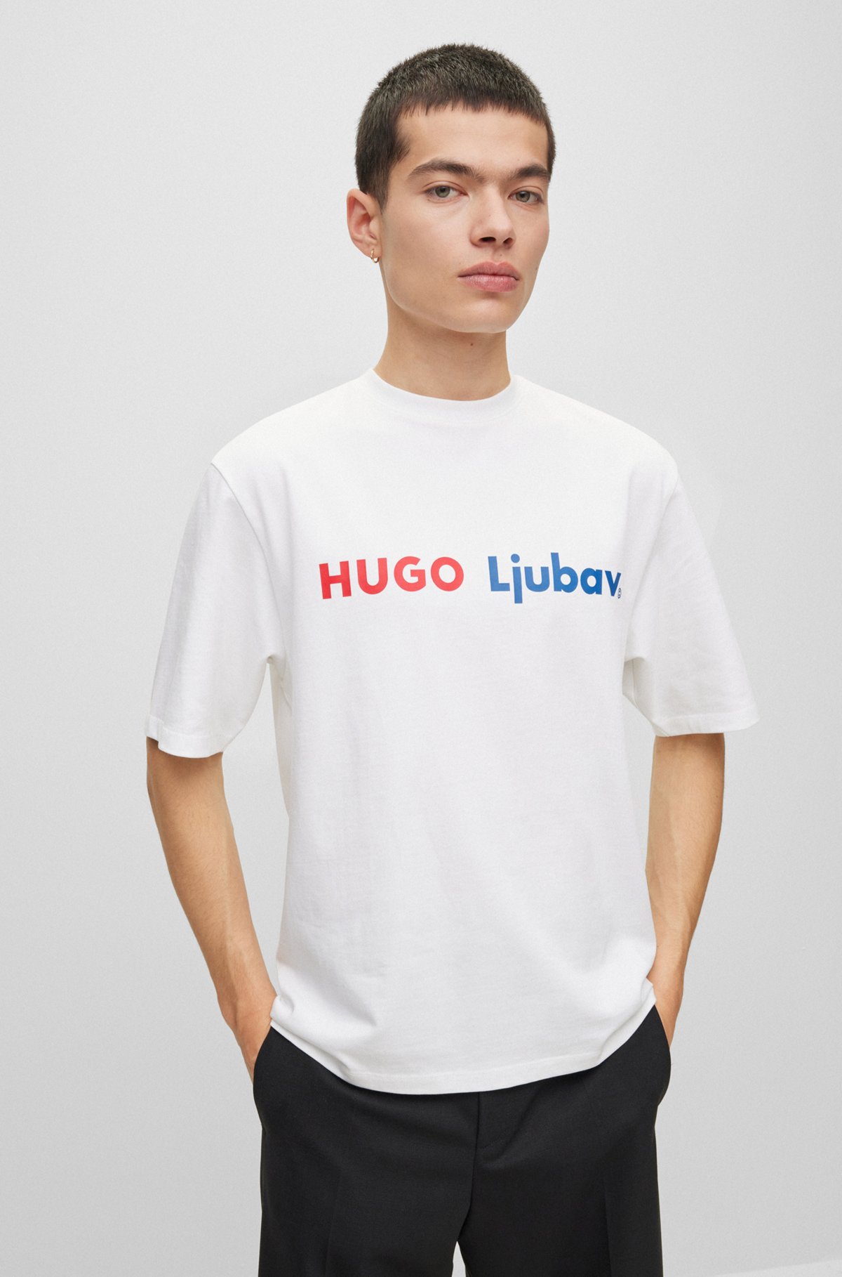 HUGO x LJUBAV cotton-jersey T-shirt with collaborative branding, White