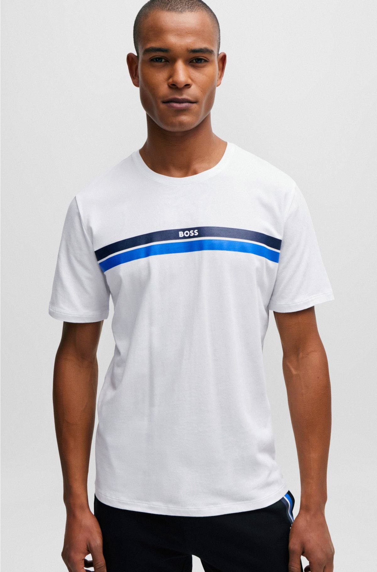 Logo-stripe pyjama T-shirt in stretch-cotton jersey, White