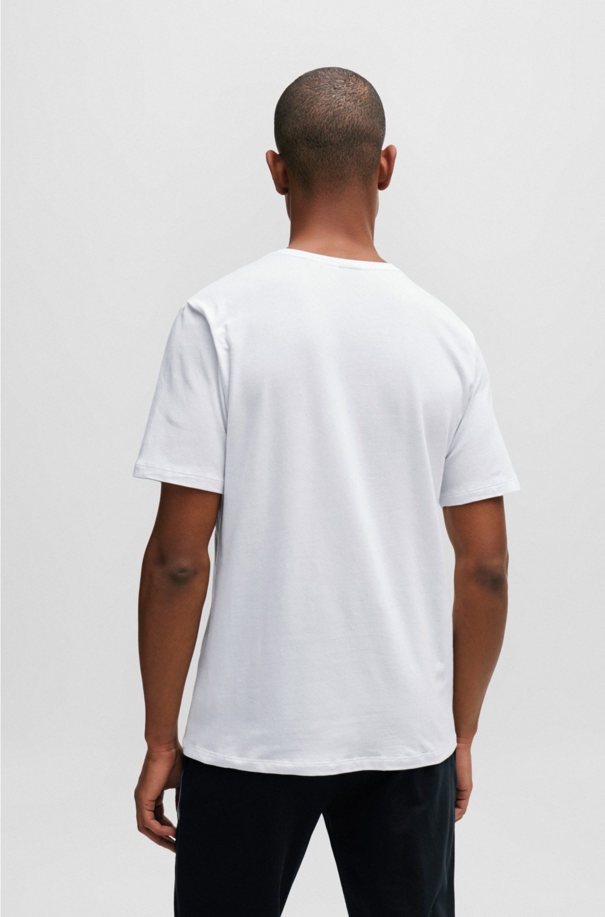 Logo-stripe pyjama T-shirt in stretch-cotton jersey, White