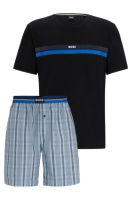 BOSS - Regular-Fit Pyjama mit karierter Shorts