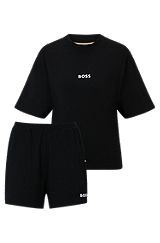 Pijama regular fit con bolsillos laterales y logos en contraste, Negro
