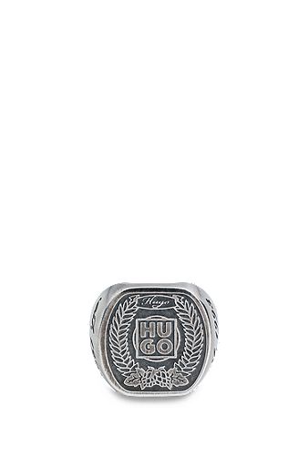 Stainless-steel seal ring with stacked-logo artwork, Silver