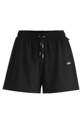 Stretch-cotton pyjama shorts with branded cords, Black
