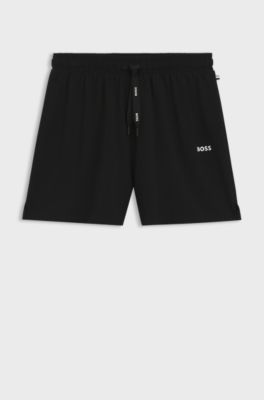 Stretch-cotton pyjama shorts with branded cords, Black